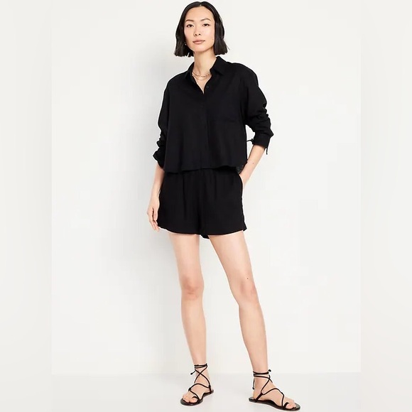 🆕 Old Navy Women’s High-Waisted Linen-Blend Shorts 3.5-in inseam Black XL 16-18 - Picture 2 of 16